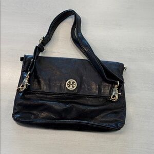 Tory Burch Black Foldable Leather Shoulder Bag